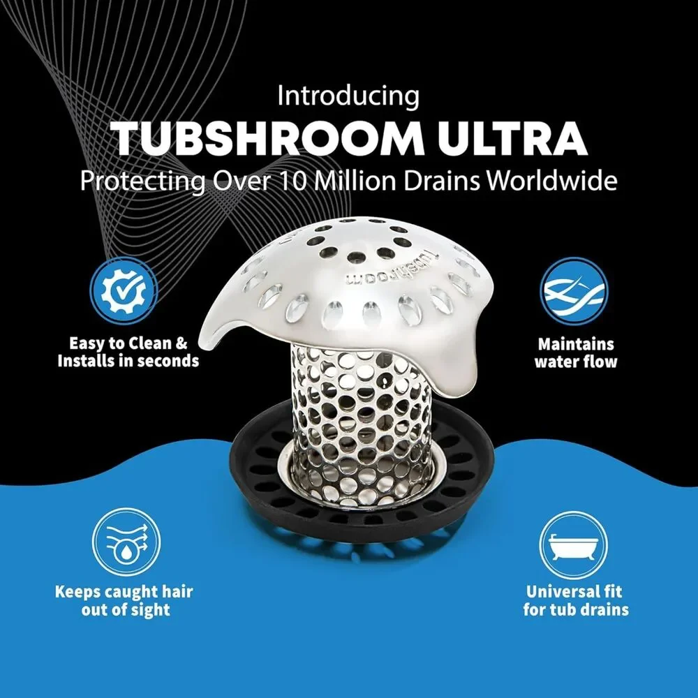 TubShroom Ultra Stainless Steel Hair Catcher Drain Protector with Stopper